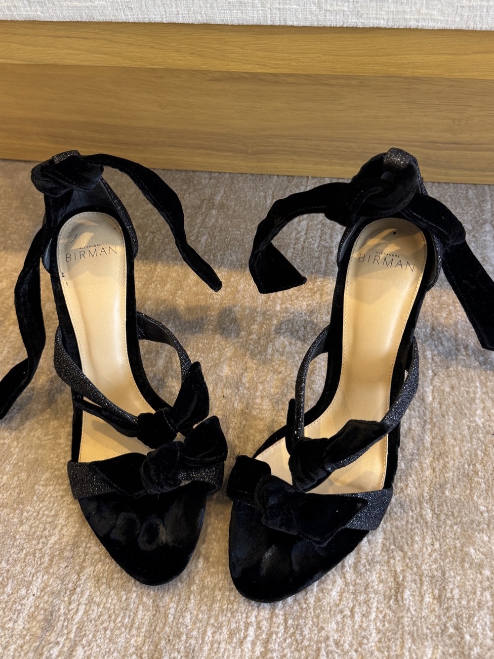 Alexandre Birman Clarita Velvet and Glitter Sandals Heels Black EU 38
